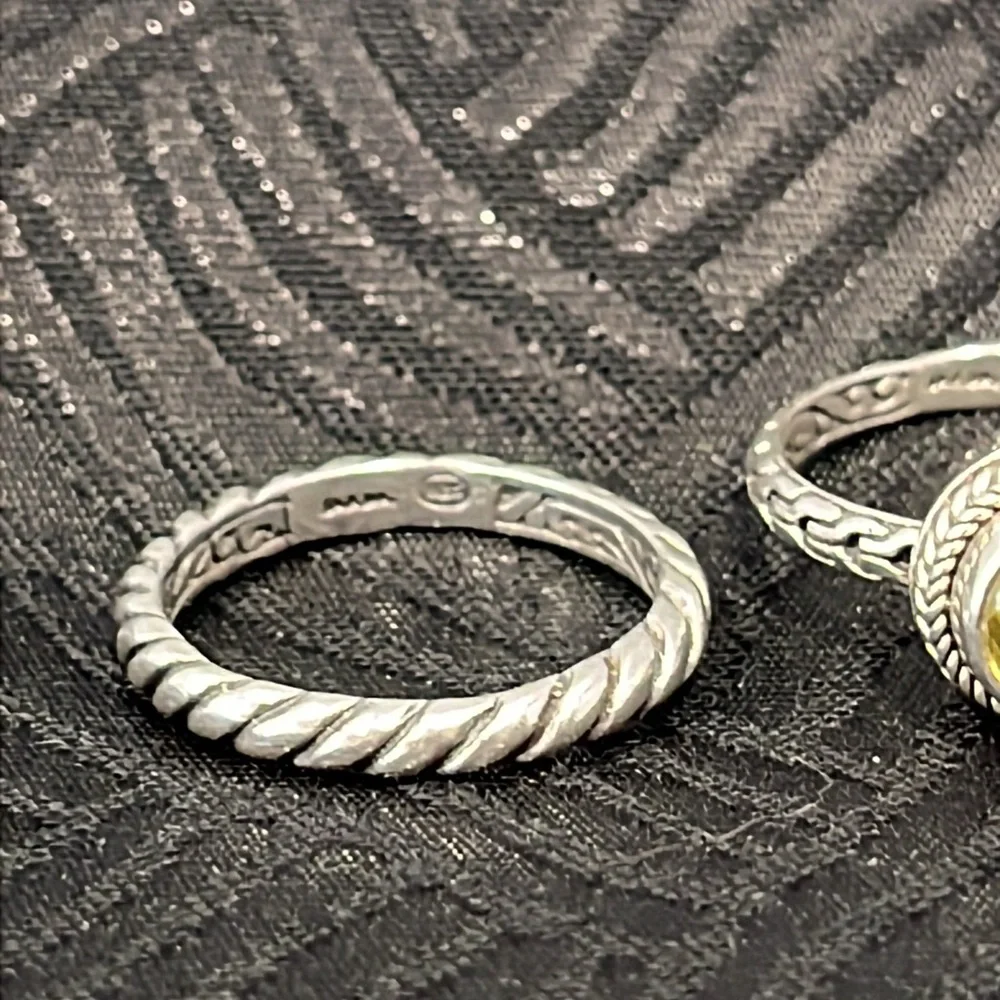 Sarda Olive Quartz Silver stack rings, set of 3, size 10